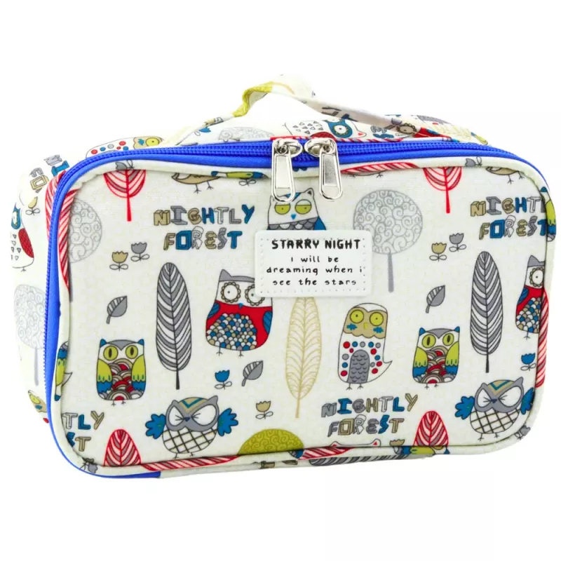 LEAN Estojo Escolar Organizador Espaçoso Bolso Adicional Corujas Branco 21,5 cm