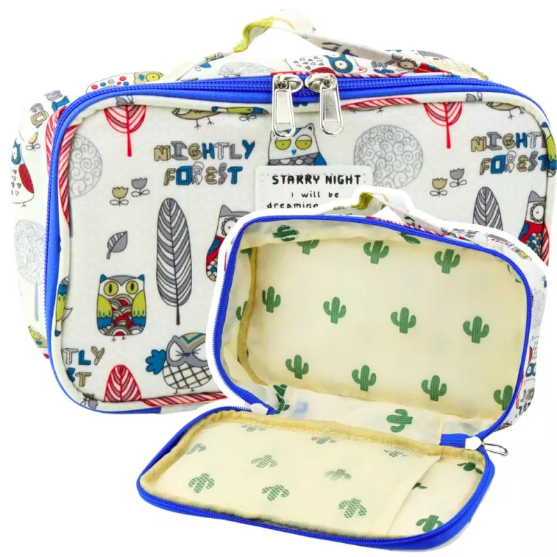LEAN Estojo Escolar Organizador Saco de Cosmética Bolso Corujas Branco 22,5 cm