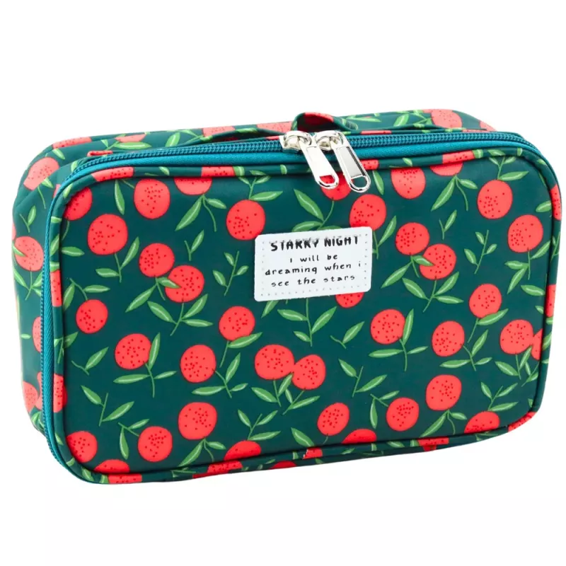 LEAN Estojo Escolar Organizador Saco de Cosmética Bolsos Cerejas Verde 22,5 cm