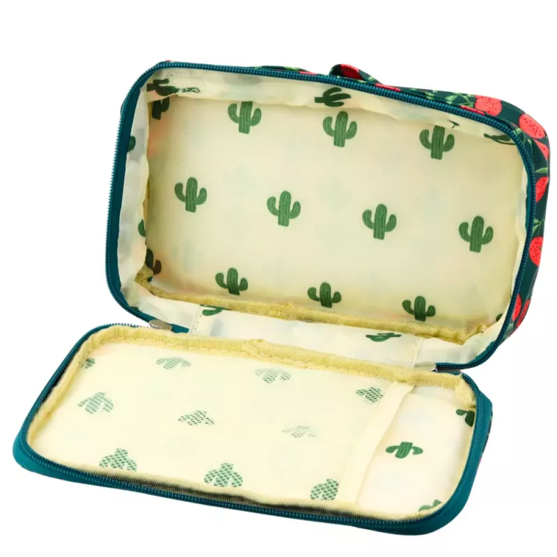 LEAN Estojo Escolar Organizador Saco de Cosmética Bolsos Cerejas Verde 22,5 cm
