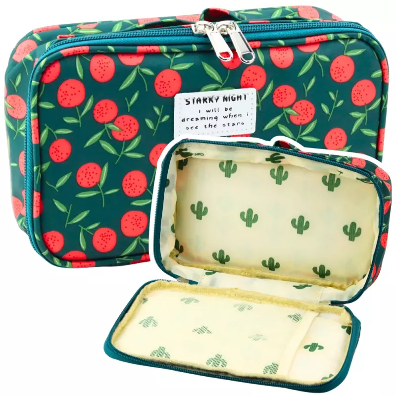LEAN Estojo Escolar Organizador Saco de Cosmética Bolsos Cerejas Verde 22,5 cm