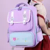 LEAN Mochila escolar com patches e alça de peito Roxo 16L