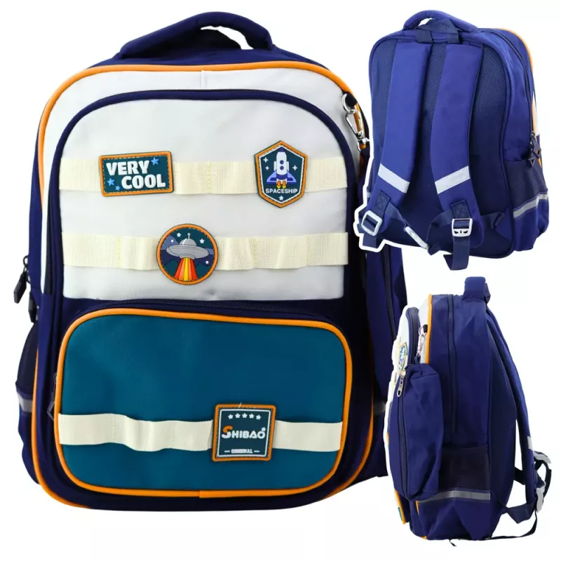 LEAN Mochila escolar Space Patches com estojo Azul-marinho 16L