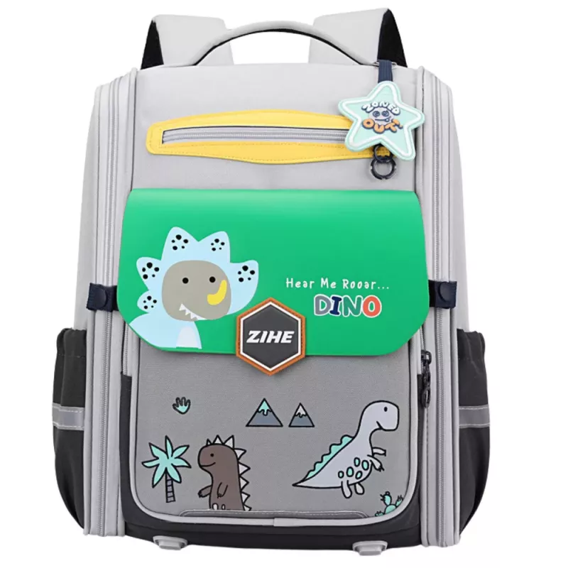 LEAN Mochila escolar com dinossauros e alça de peito Cinzento Verde 21L 39cm
