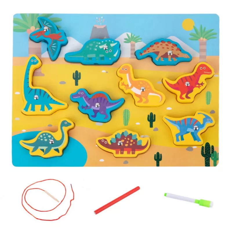 LEAN TOYS Puzzle de Madeira Ímanes Entrelaçamento de Fios Dinossauros