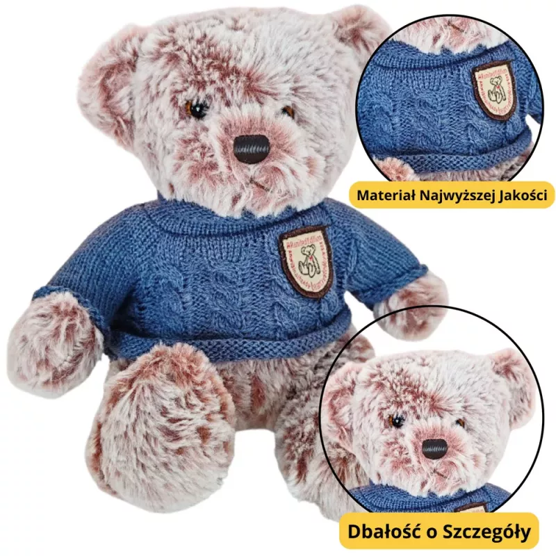 LEAN TOYS Peluche Mascote Boneco de Peluche Urso de Peluche Cinzento Camisola Azul 21cm
