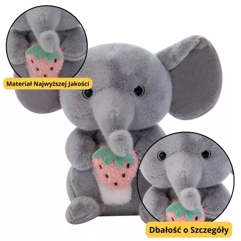 LEAN TOYS Peluche Mascote Boneco de Peluche Elefante com Morango Cinzento 23cm