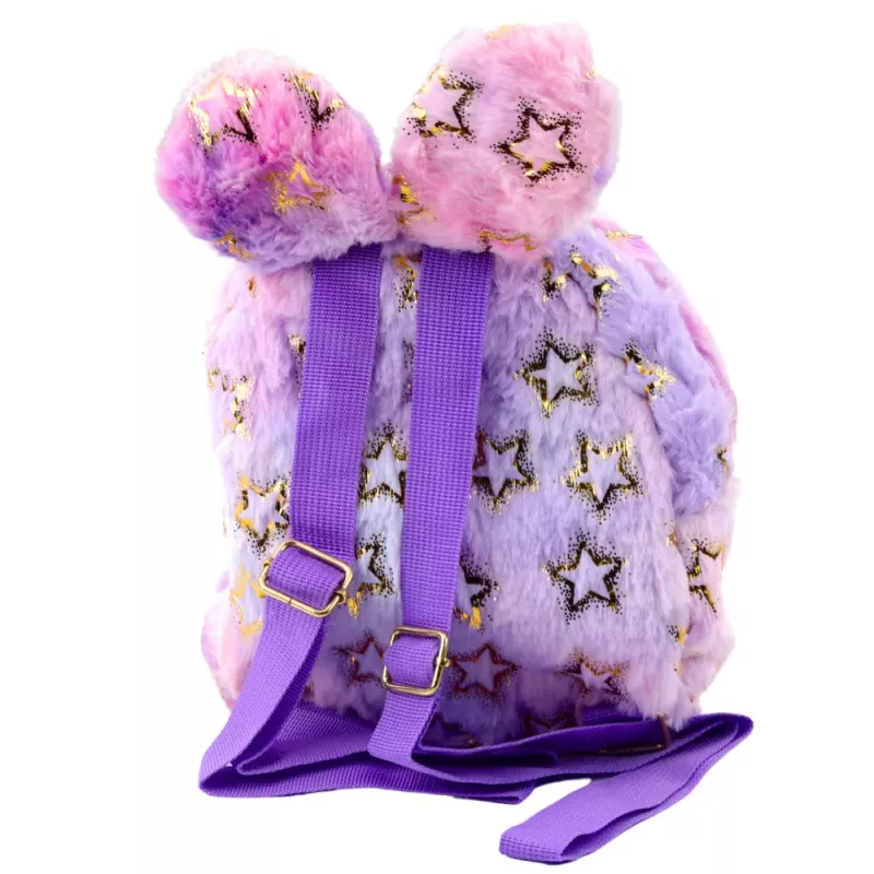 Mochila de Peluche LEAN Orelhas Estrelas Douradas Criança Roxa Rosa