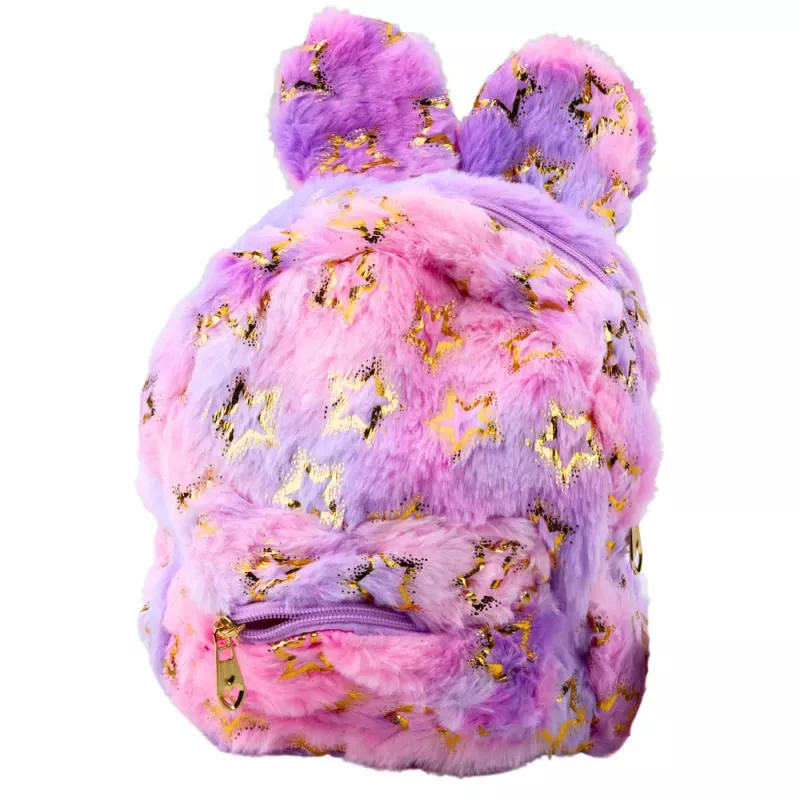 Mochila de Peluche LEAN Orelhas Estrelas Douradas Criança Roxa Rosa