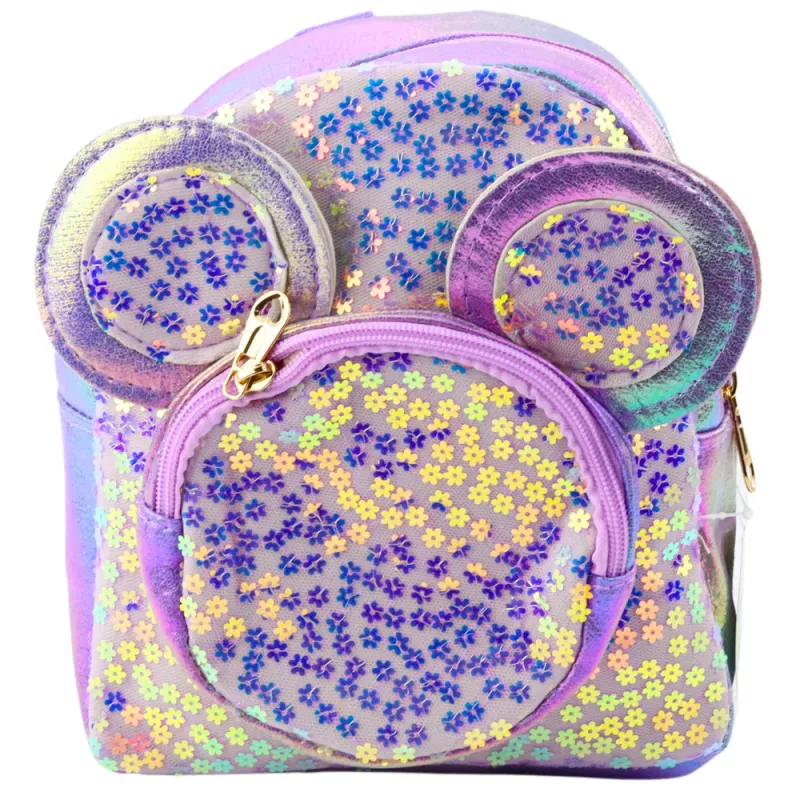 Mochila de criança LEAN com lantejoulas e orelhas de rato roxa 22cm 3L