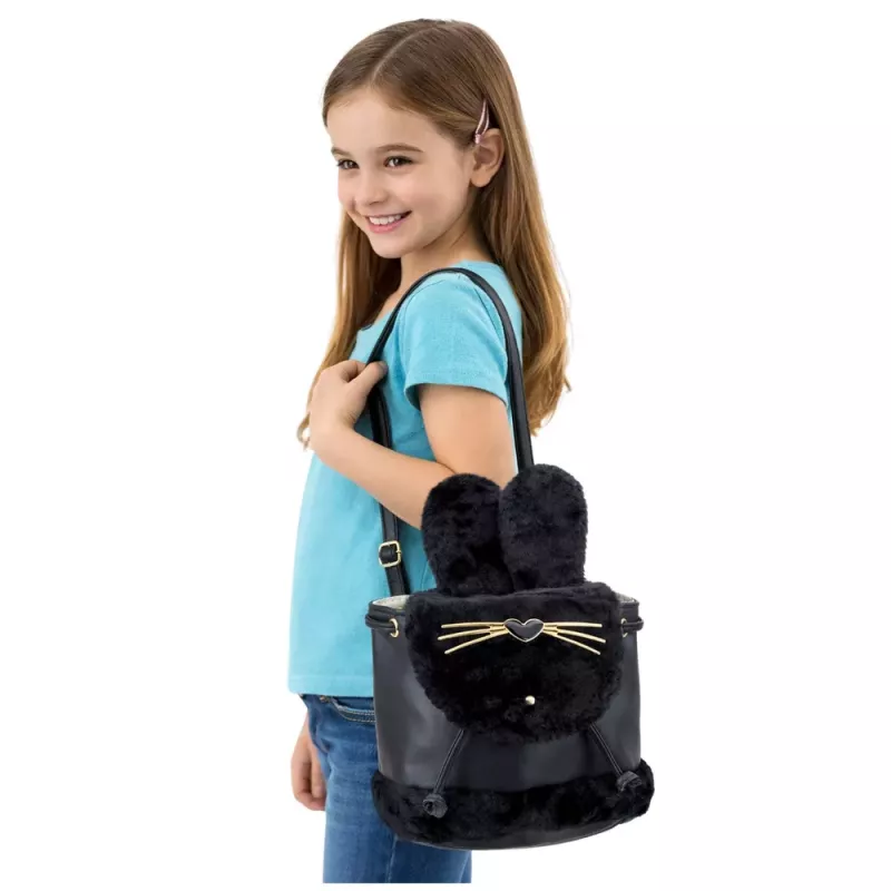 Mochila de criança LEAN com orelhas de peluche, alça ajustável, preto, 22 cm, 4 L