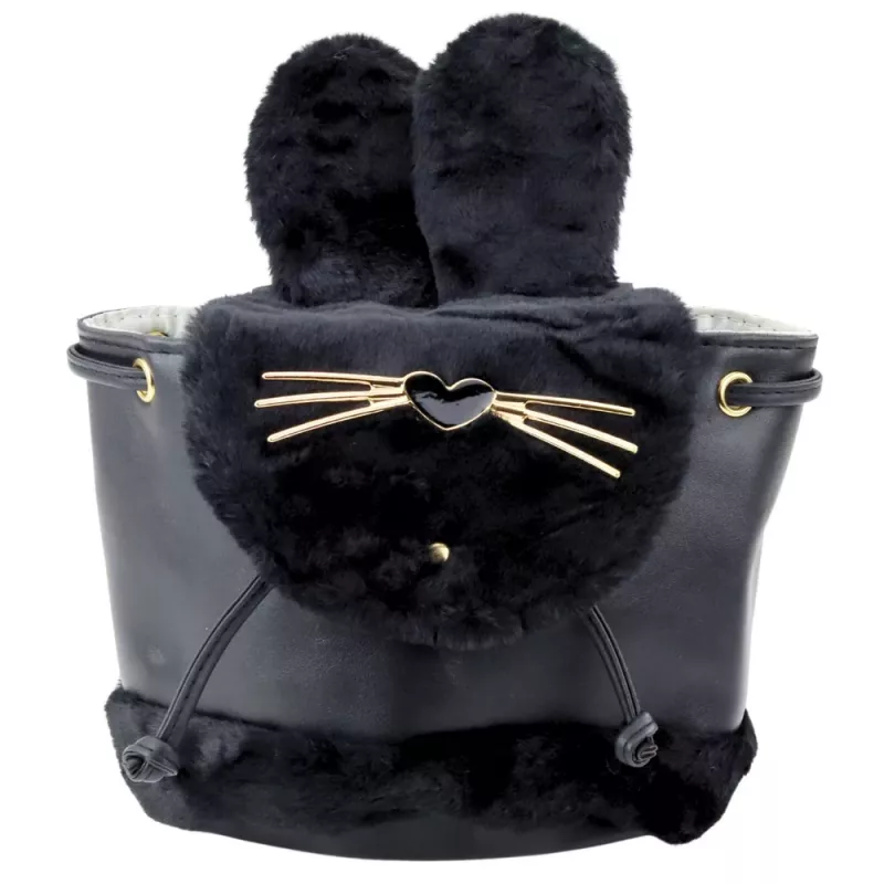 Mochila de criança LEAN com orelhas de peluche, alça ajustável, preto, 22 cm, 4 L