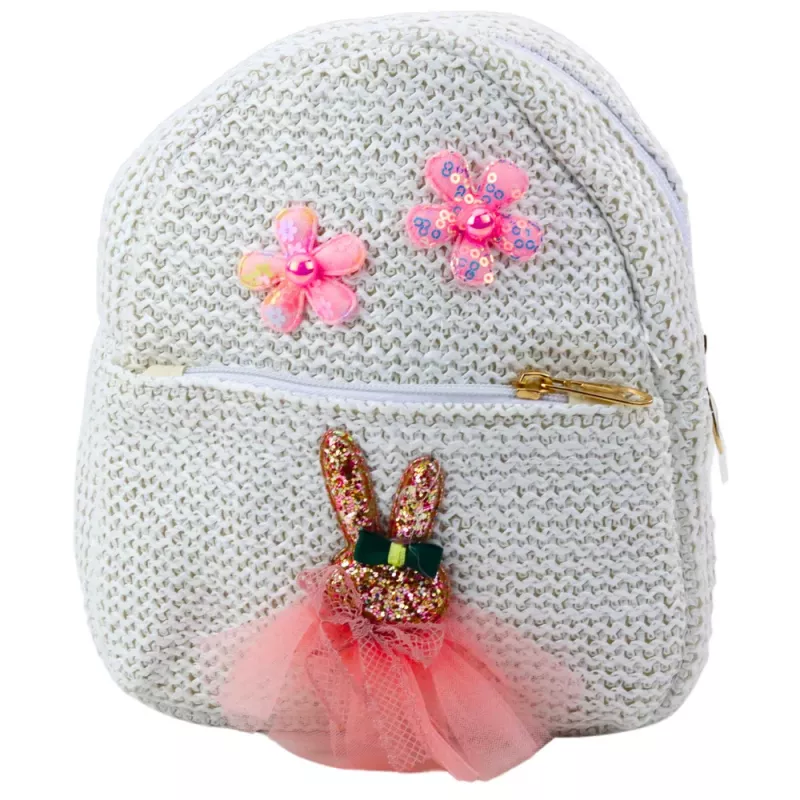 Mochila de criança LEAN com coelho bordado de vestido e flores 2,5L 20cm