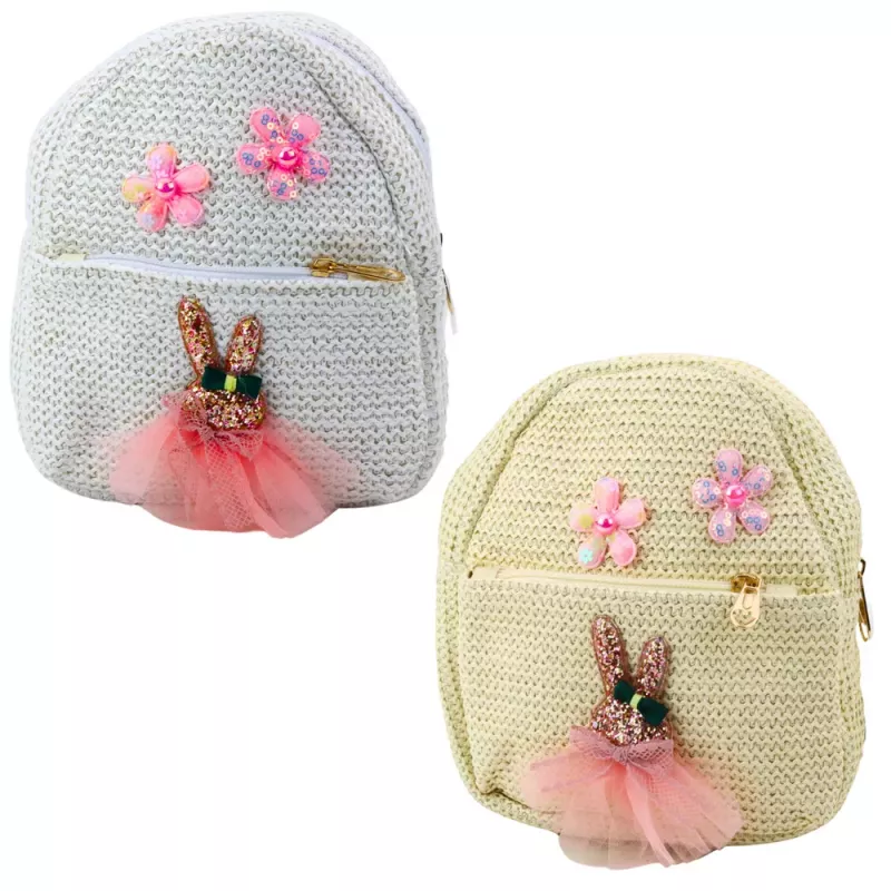 Mochila de criança LEAN com coelho bordado de vestido e flores 2,5L 20cm