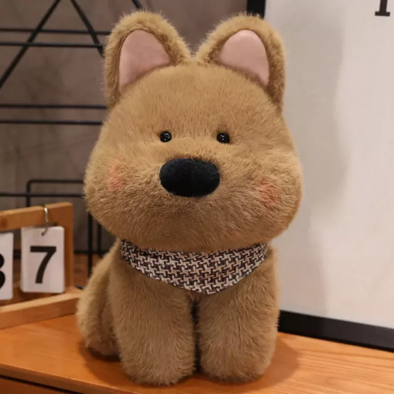 LEAN TOYS Peluche cão com cachecol, castanho, 25 cm