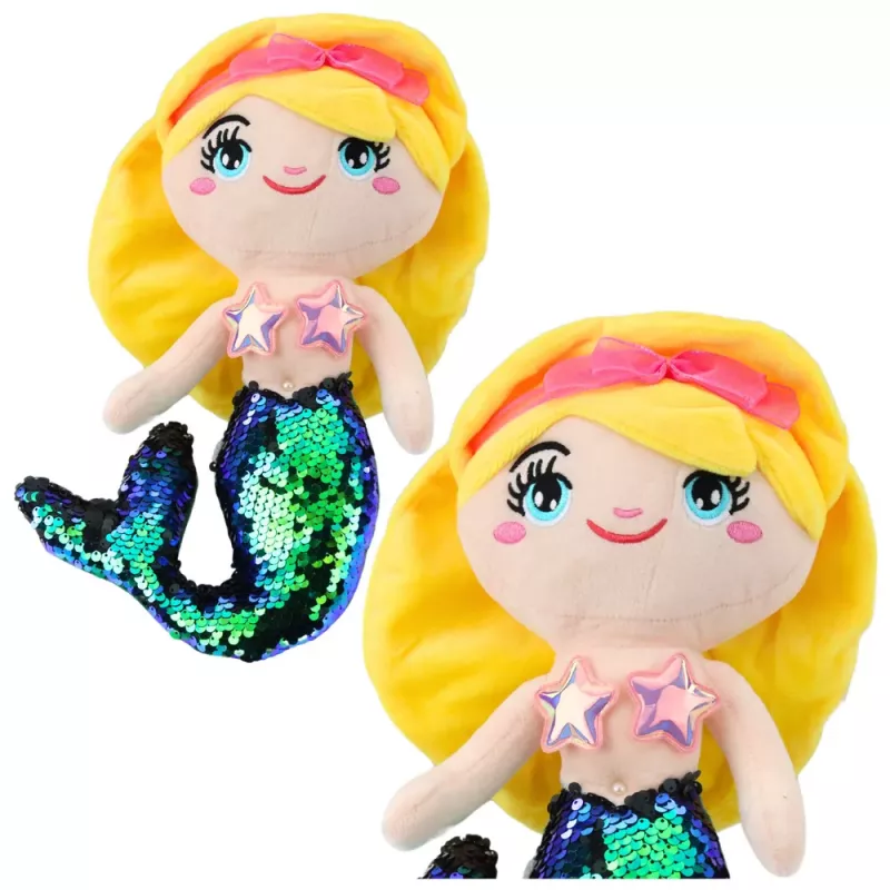 LEAN TOYS Peluche Sereia Peluche de Aconchego com Cauda de Sequins Verde 30 cm