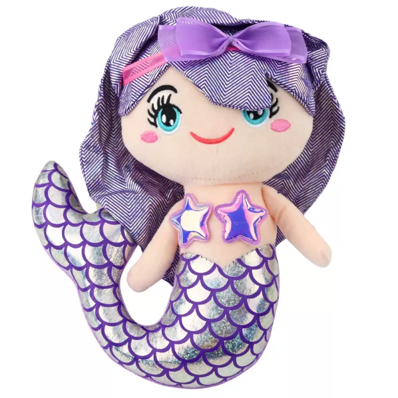 LEAN TOYS Peluche Sereia Peluche de Aconchego com Cauda Holográfica Roxo 25 cm
