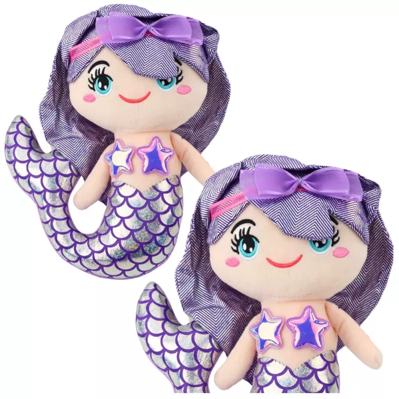 LEAN TOYS Peluche Sereia Peluche de Aconchego com Cauda Holográfica Roxo 25 cm