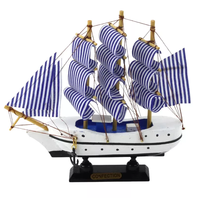 LEAN TOYS Peça de Coleção Barco à Vela Decorativo Branco e Azul 18x17cm