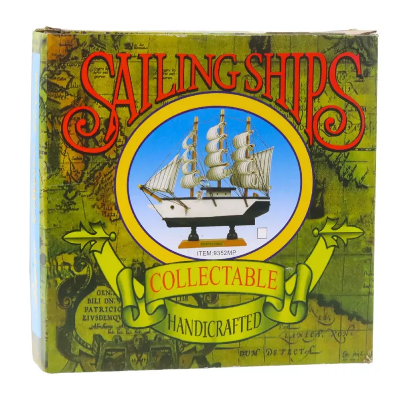 LEAN TOYS Peça de Coleção Barco à Vela Decorativo Preto-Branco 21x21cm