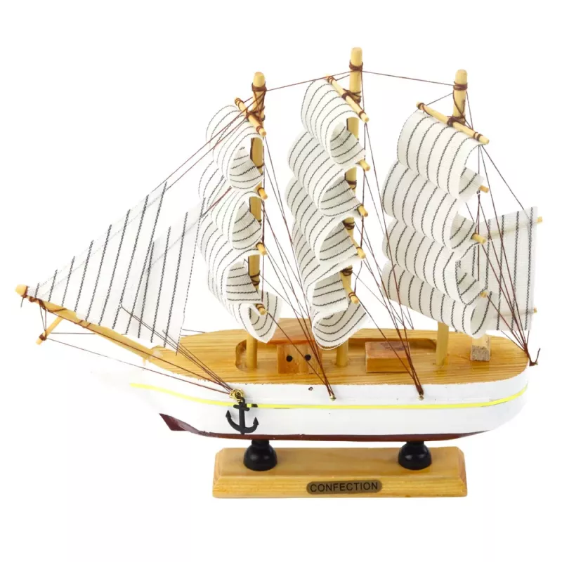 LEAN TOYS Peça de Coleção Barco à Vela Decorativo de Três Mastros Branco 24x23cm