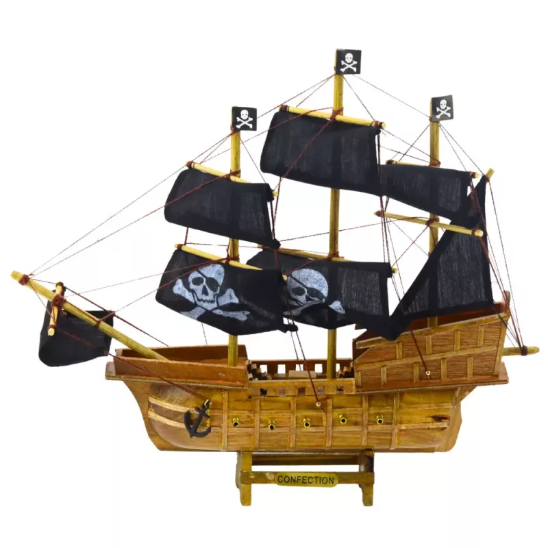 LEAN TOYS Modelo de Coleção Barco à Vela Pirata Decorativo Preto 33x29cm