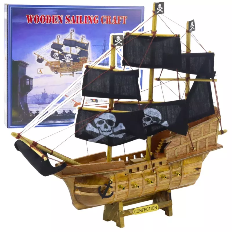 LEAN TOYS Modelo de Coleção Barco à Vela Pirata Decorativo Preto 33x29cm