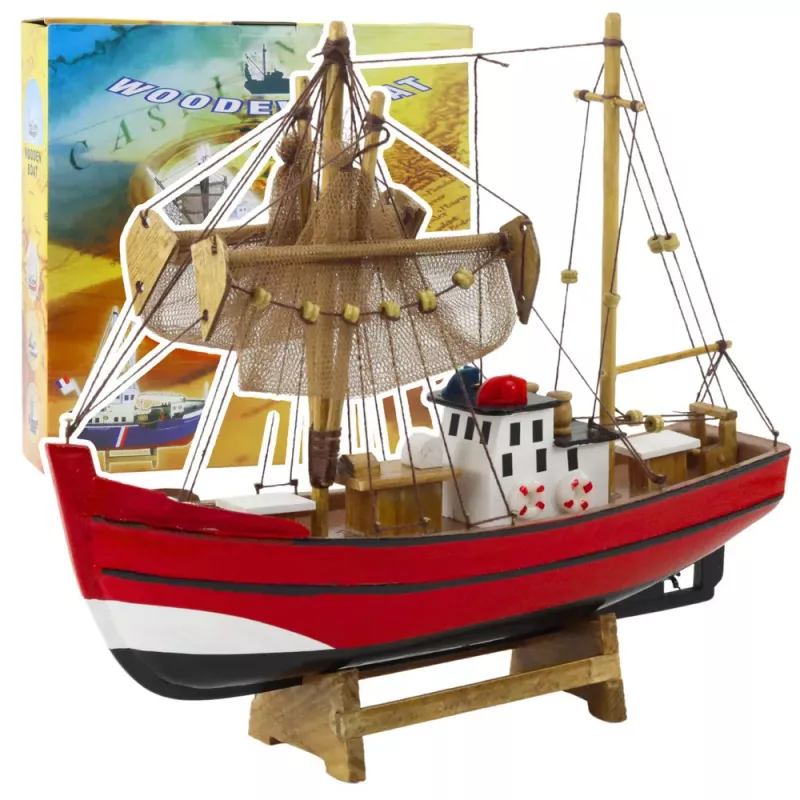 LEAN TOYS Modelo Decorativo de Coleção Barco de Pesca Vermelho 30x26cm