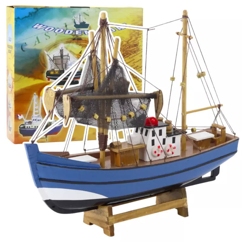 LEAN TOYS Modelo Decorativo de Coleção Barco de Pesca Barco Azul 30x26cm