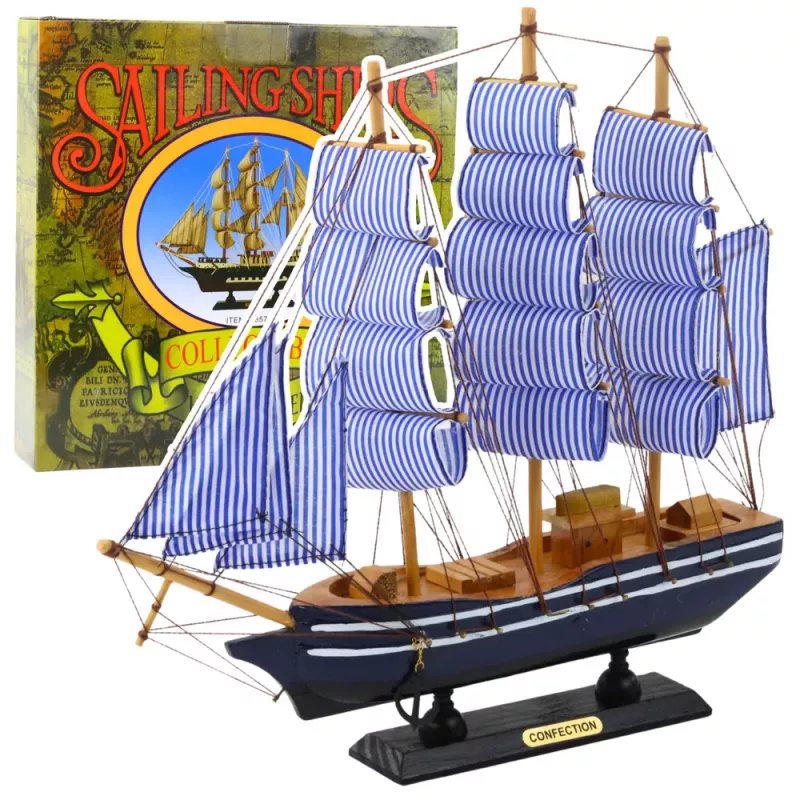 LEAN TOYS Peça de Coleção Barco à Vela Decorativo Branco e Azul 33x31cm