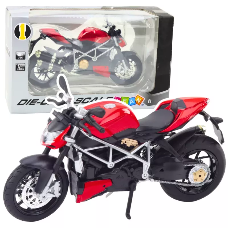 LEAN TOYS Mota desportiva metal luzes sons prateado elementos vermelhos 1:12