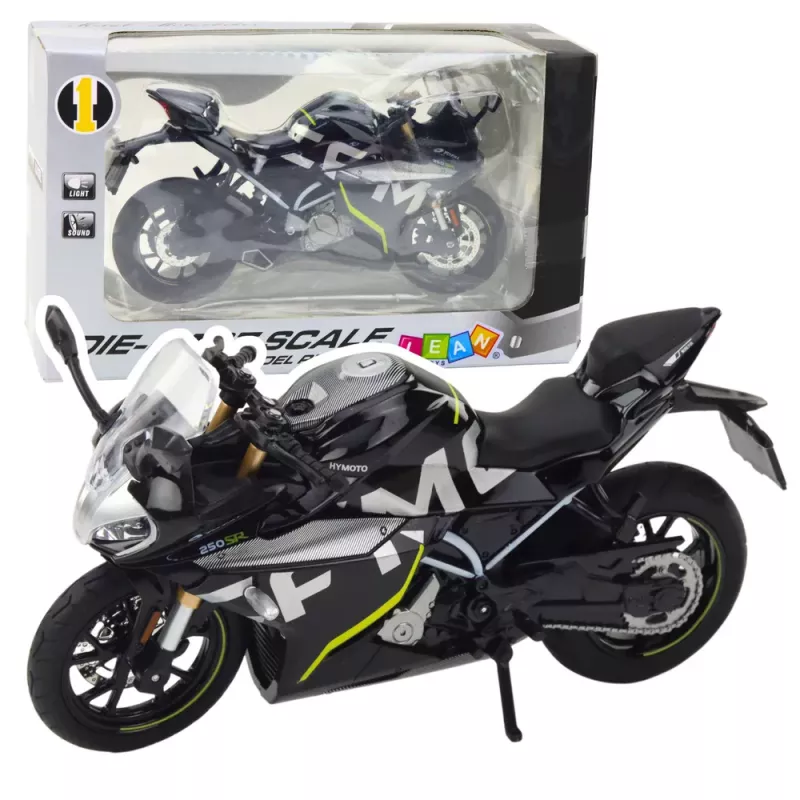 LEAN TOYS Mota desportiva metal luzes sons preto 250 SR 1:12
