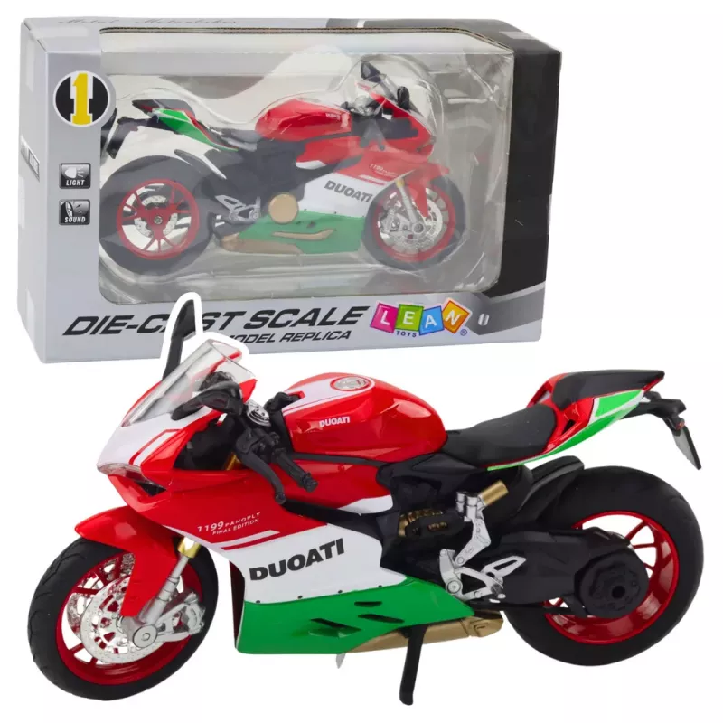 LEAN TOYS Mota desportiva metal vermelho verde luzes sons 1:12