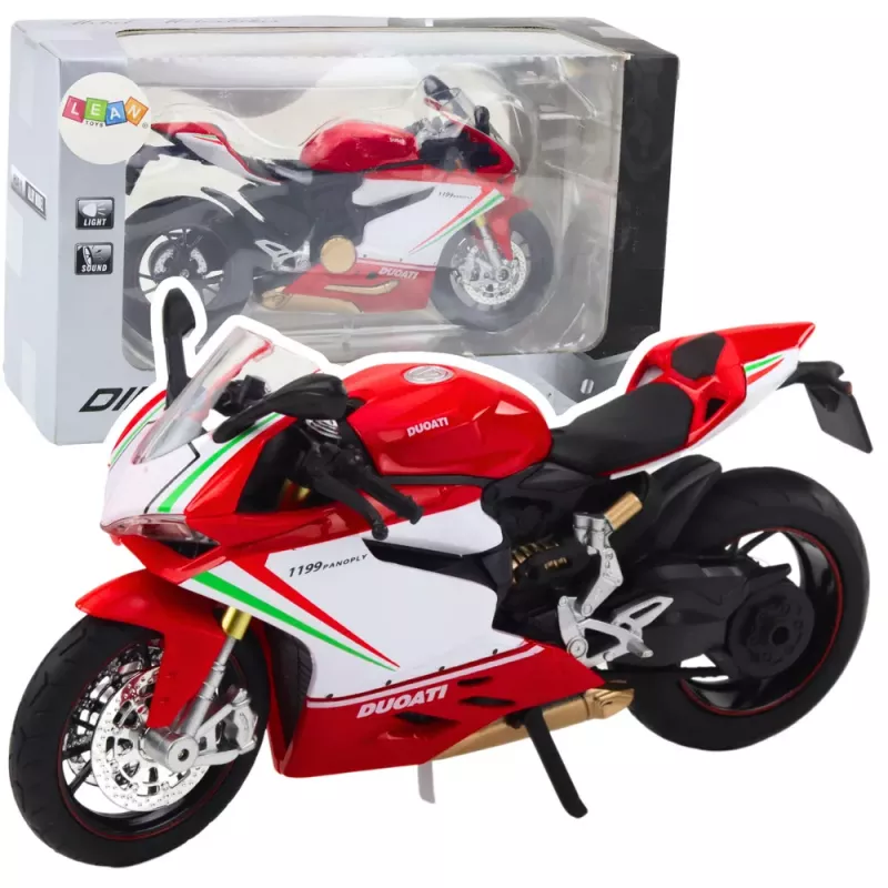LEAN TOYS Mota desportiva metal vermelho branco luzes sons 1:12