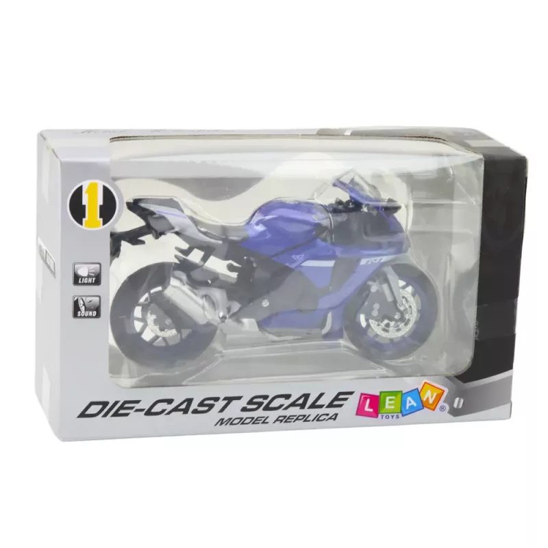LEAN TOYS Mota desportiva metal luz som azul-marinho R1 1:12