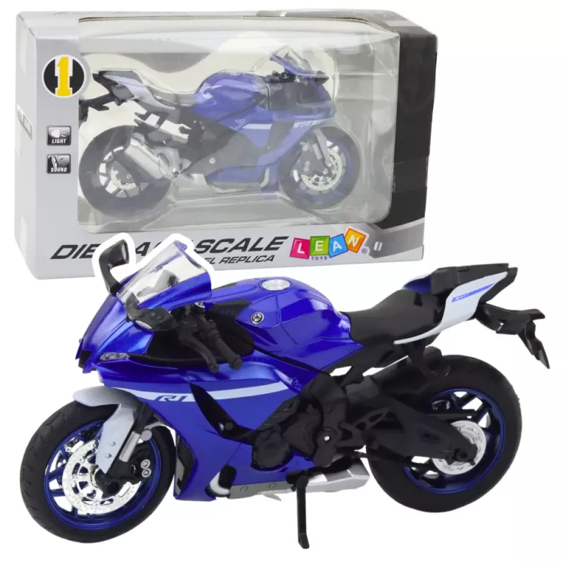 LEAN TOYS Mota desportiva metal luz som azul-marinho R1 1:12