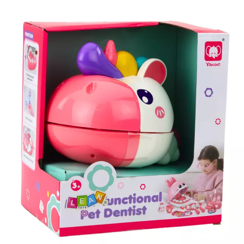LEAN TOYS Conjunto educativo dentista unicórnio médico dentista rosa