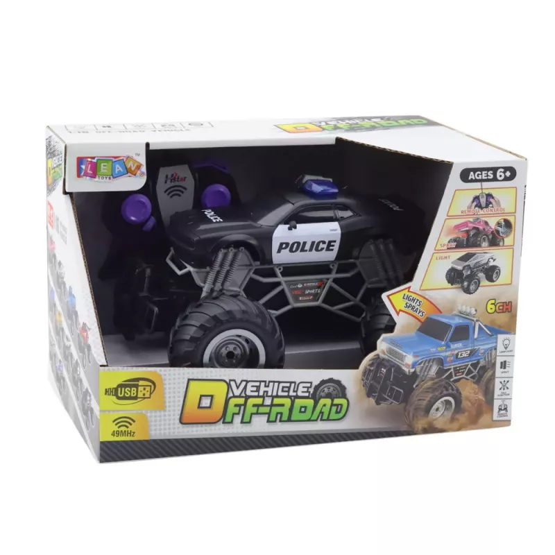 LEAN TOYS Veículo de polícia RC todo-o-terreno telecomandado 1:16 luzes fumo