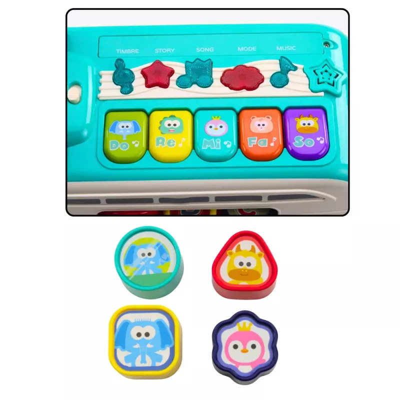 LEAN TOYS Autocarro de aprendizagem interativo encaixa com luzes e sons turquesa