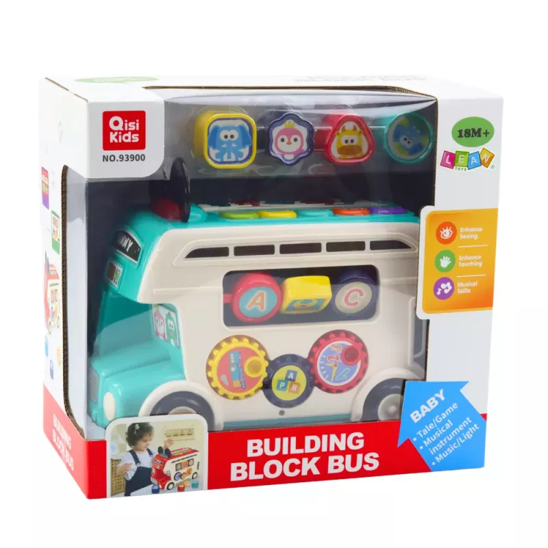 LEAN TOYS Autocarro de aprendizagem interativo encaixa com luzes e sons turquesa