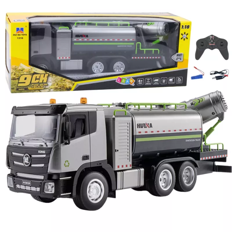 Huina 1:18 Camião cisterna com pulverizador de água RC com luzes LED e som