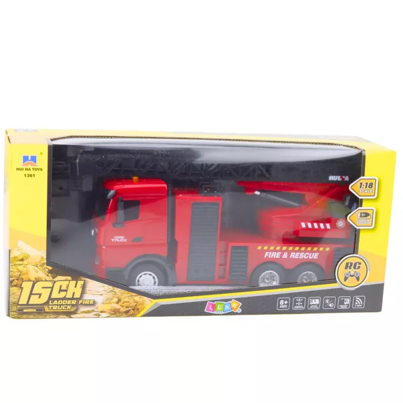 Veículo de bombeiros com escada extensível e função de jato de água Huina 1:18
