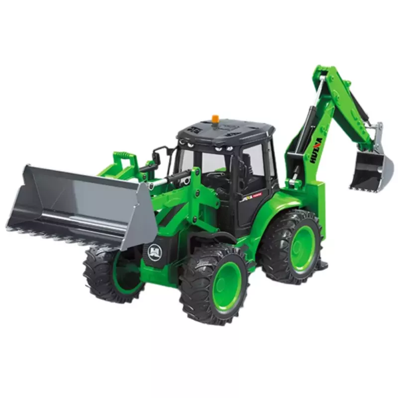 Escavadora carregadora com controlo remoto RC luz som verde Huina 1:14
