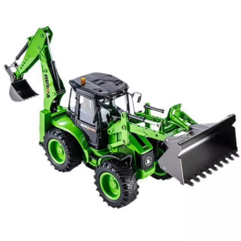 Escavadora carregadora com controlo remoto RC luz som verde Huina 1:14