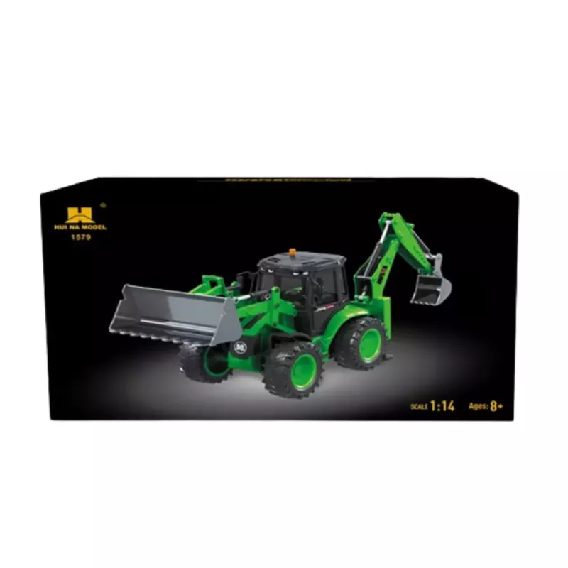 Escavadora carregadora com controlo remoto RC luz som verde Huina 1:14