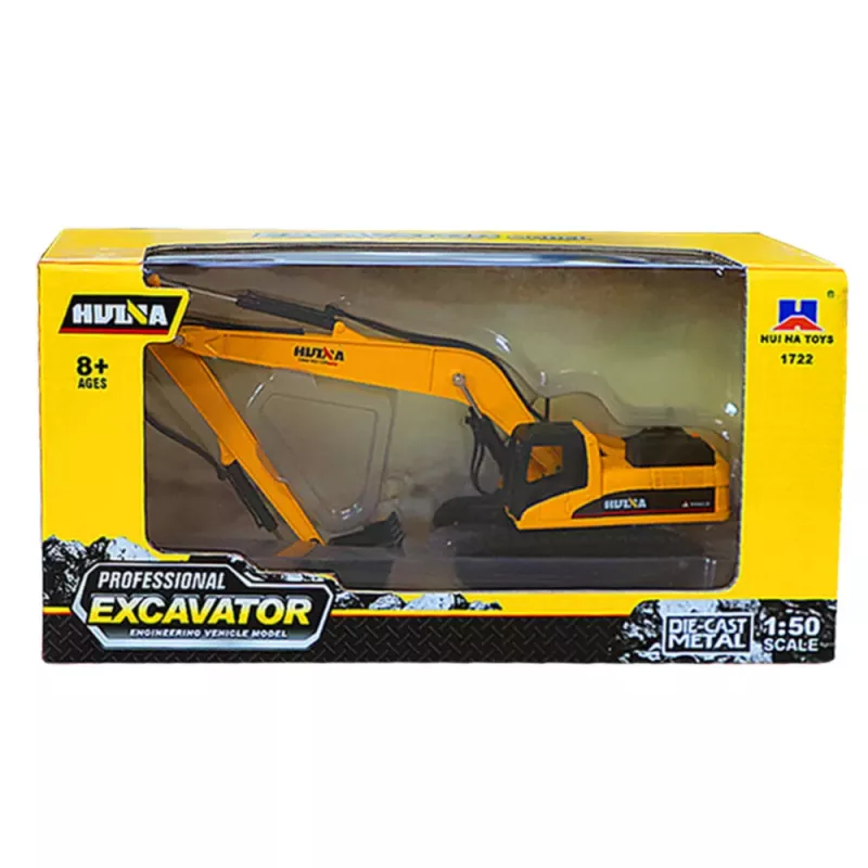 Huina Escavadora de rastos em metal com braço móvel amarela 1:50