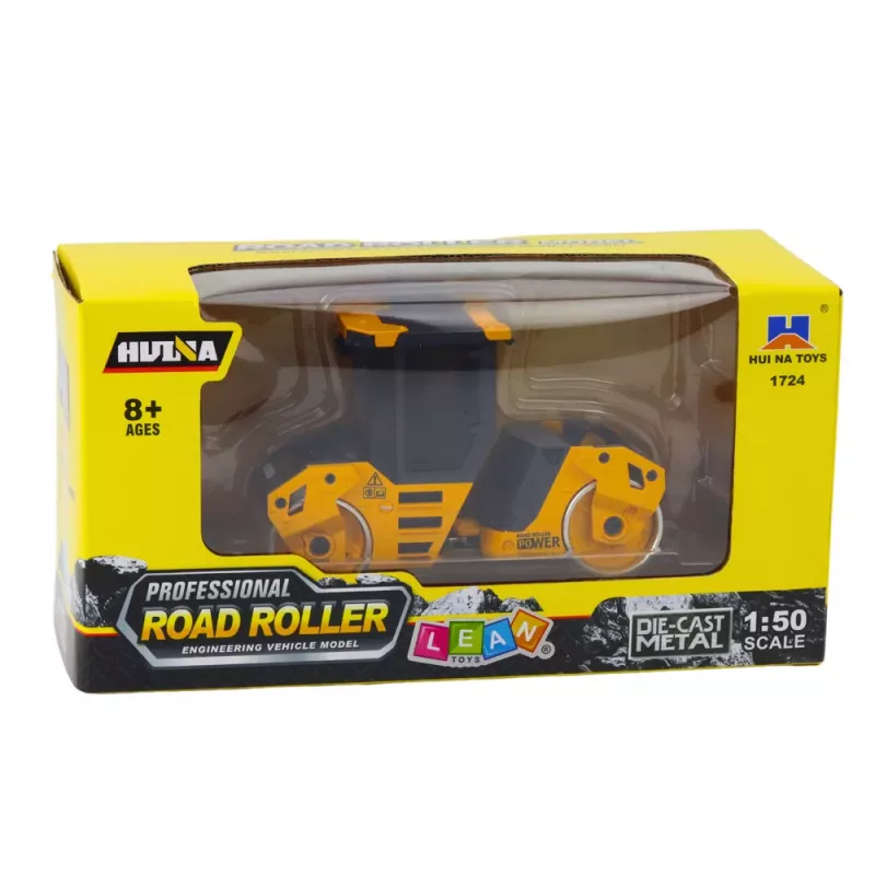 Huina 1:50 Cilindro compactador veículo de construção em metal amarelo