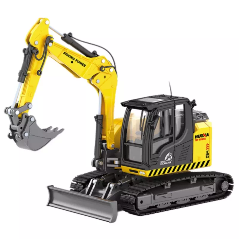Huina 1:50 Escavadora de rastos com bulldozer modelo em metal fundido amarelo