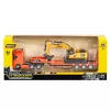 Huina 1:50 Camião de reboque em metal fundido com atrelado e escavadora laranja