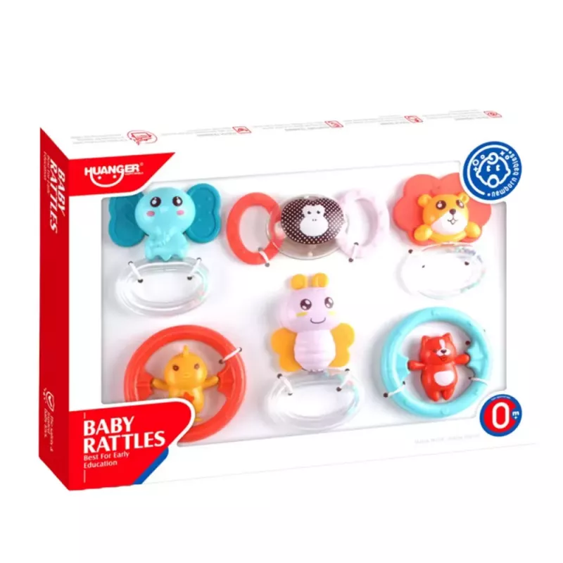 LEAN TOYS Conjunto com 6 chocalhos mordedores para bebé animais